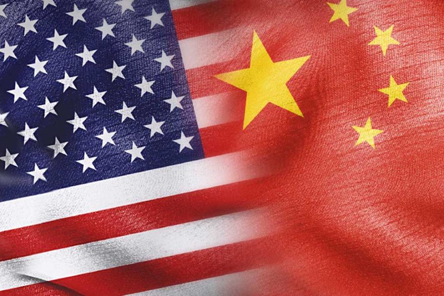 Red white and blue flag merges with a red and yellow flag