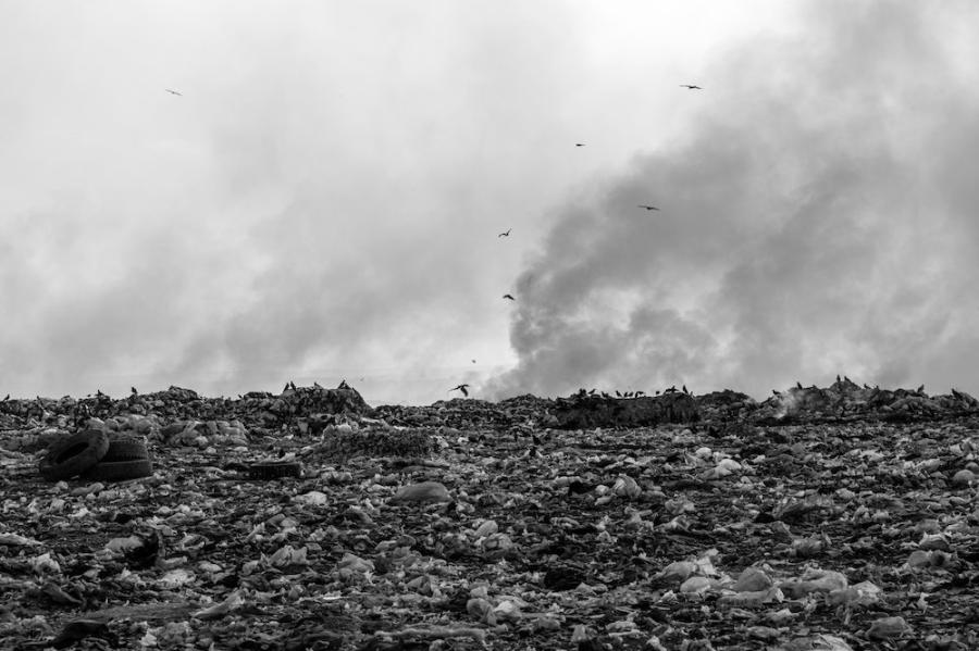 Smoke rising from a landfill