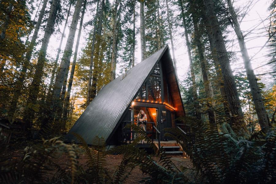 A-frame house in the forest