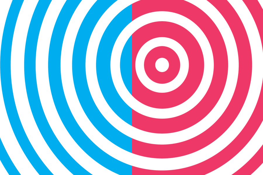 Echo pattern on blue and red background