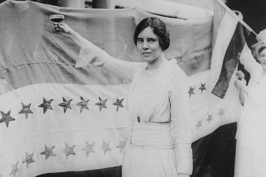 Alice Paul toasting (with grape juice) the passage of the Nineteenth Amendment, August 26, 1920