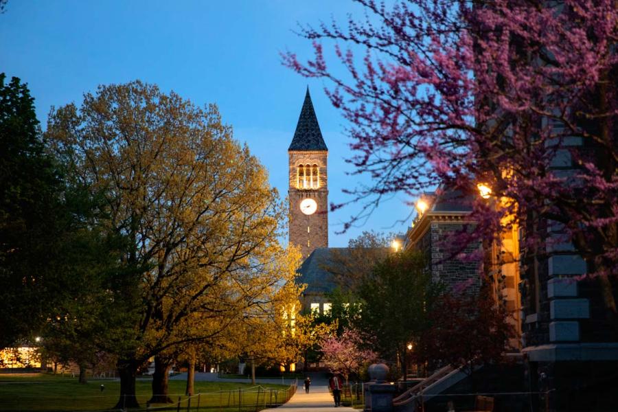 McGraw Tower during a spring evening