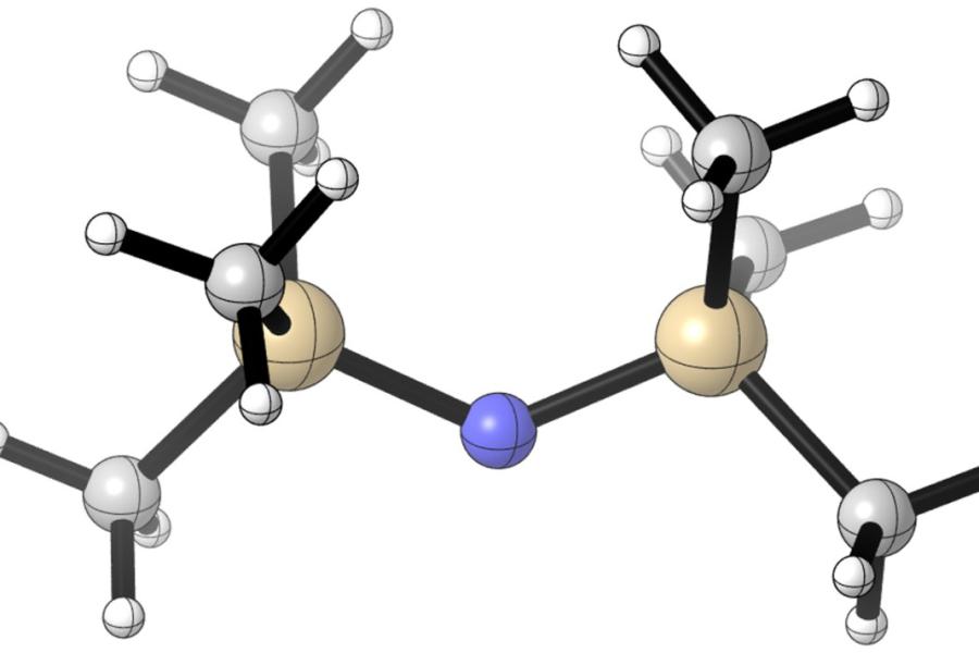 Illustration of a molecule featuring spheres attached by black rods