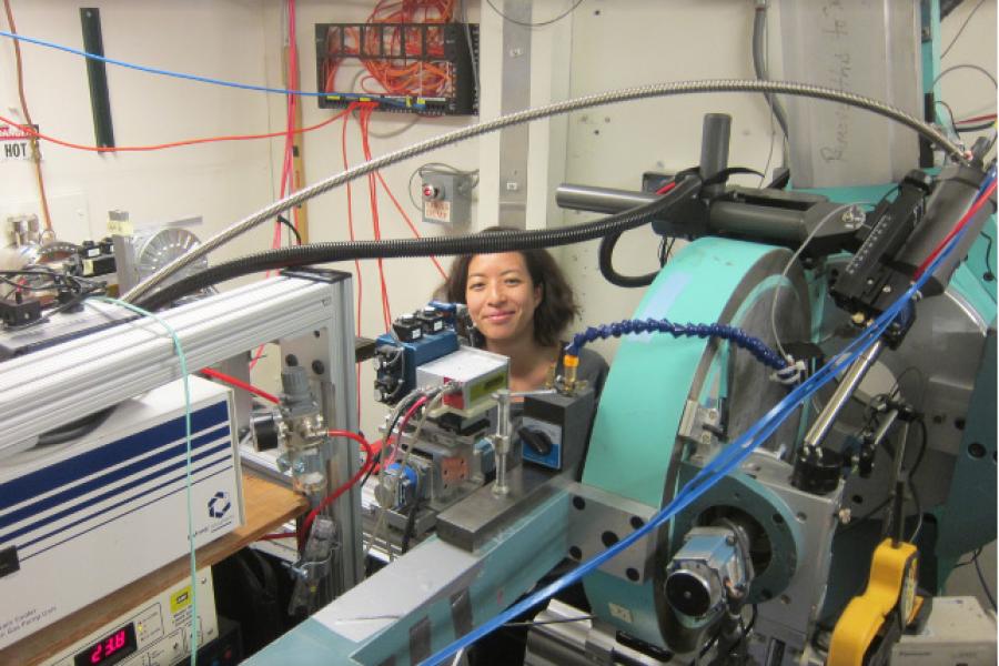 Person behind a large machine