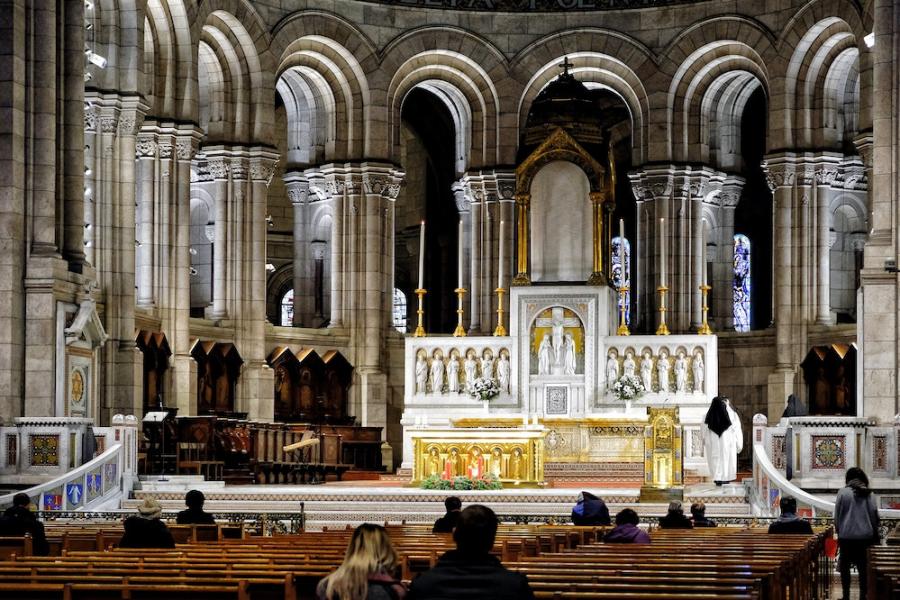 Interior of a very large Catholic church