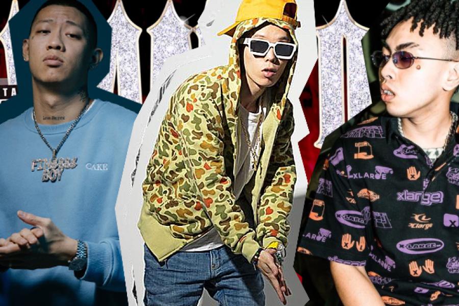 Collage of three people -- hip hop performers