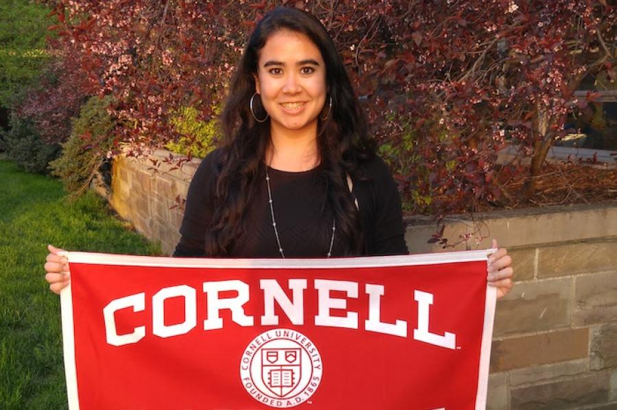 Ali Soong holding Cornell Class of 2016 banner