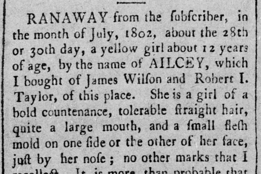 newspaper ad about a runaway slave