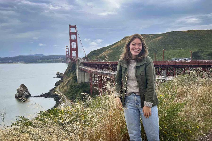 person near Golden Gate Bridge