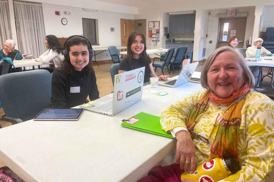 three people at a table