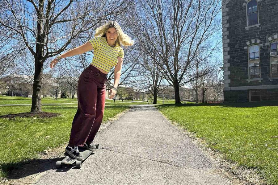 a person on a longboard