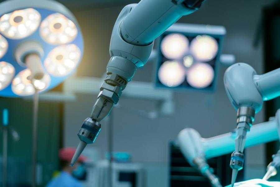 Robotic art in a settling that resembles an operating room