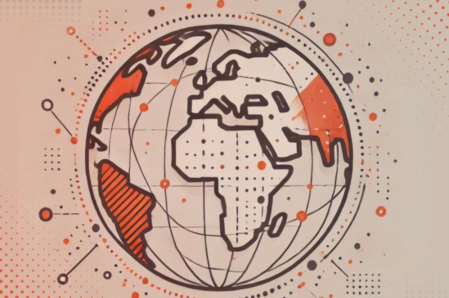 A comic-style globe of Earth in tan and orange