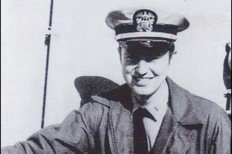 Black and white historic photo of Don Stanton '72, wearing a Navy uniform