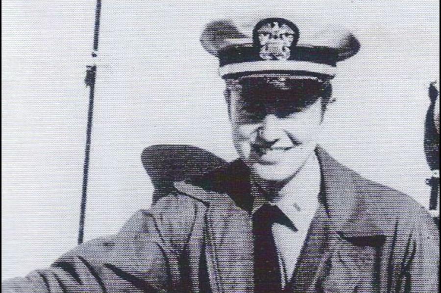 Black and white historic photo of Don Stanton '72, wearing a Navy uniform