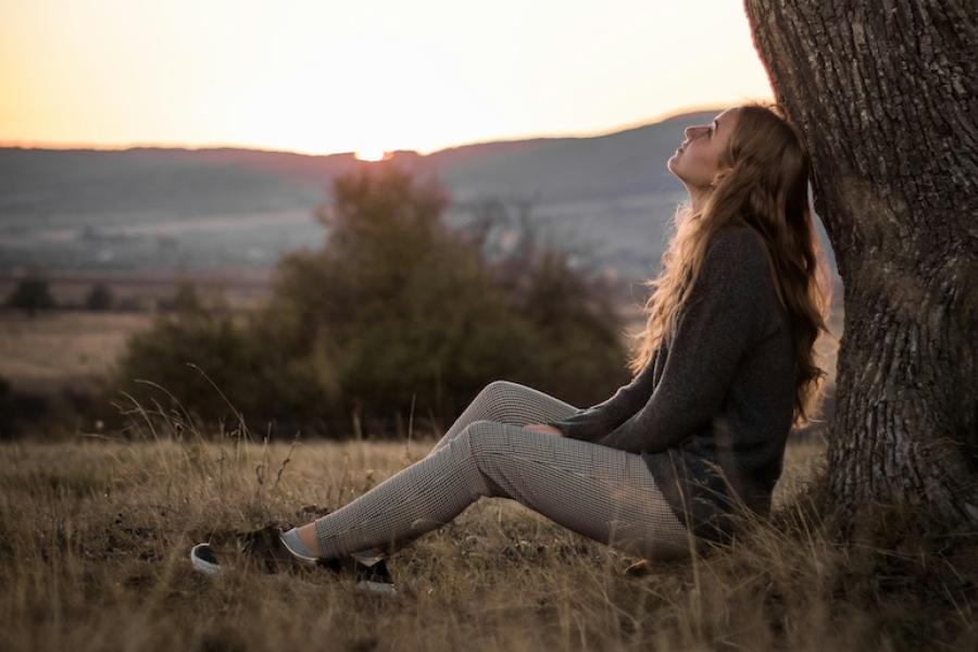 Person sitting under a tree