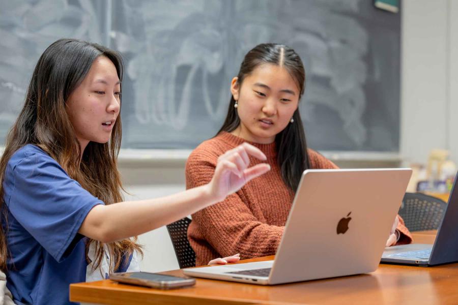 two people looking at a computer