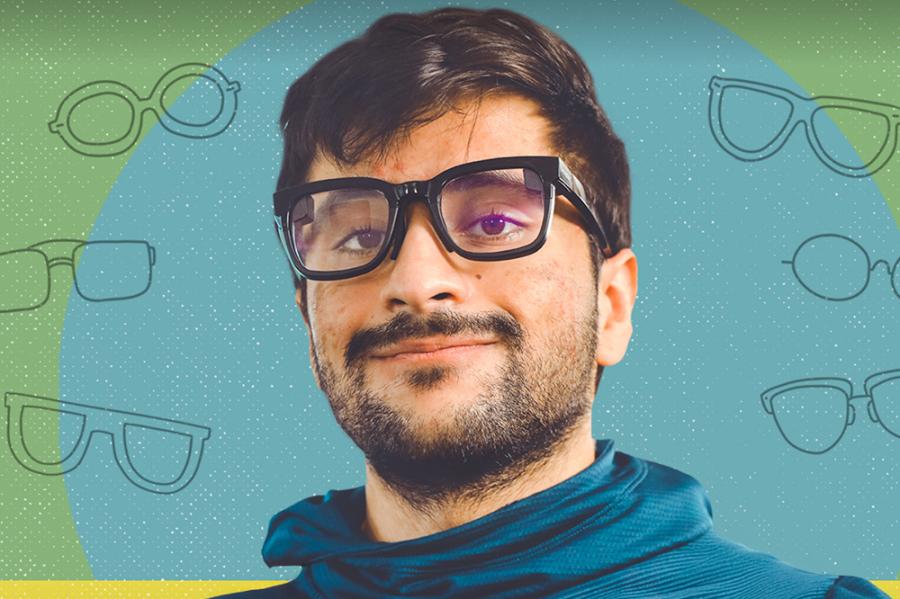 Person wearing black-rimmed eyeglasses