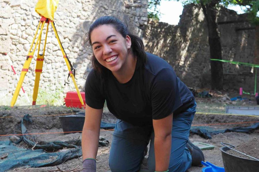 person at archaeological dig