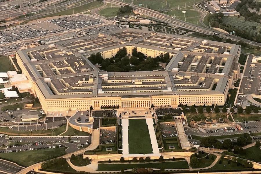 Seen from the air: Pentagon-shaped building