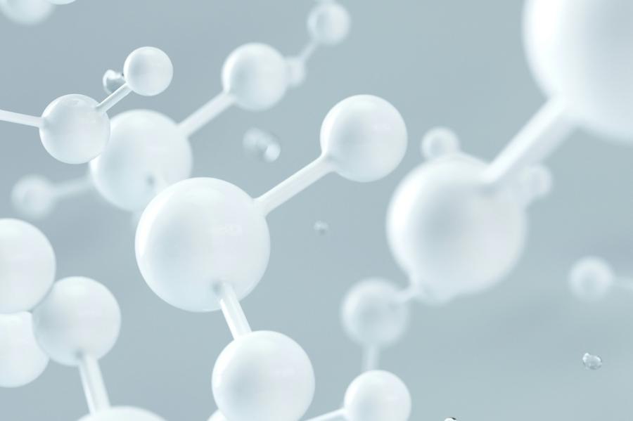 White spheres and lines float in a grey space