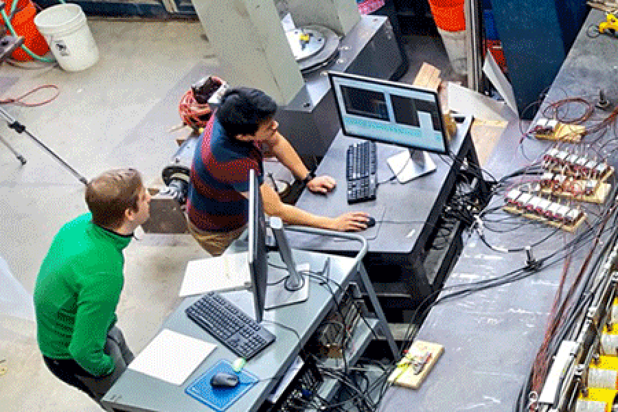 Two researchers working at computers