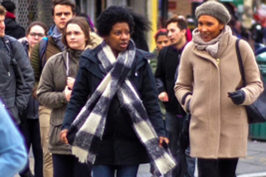  Students walking on city street