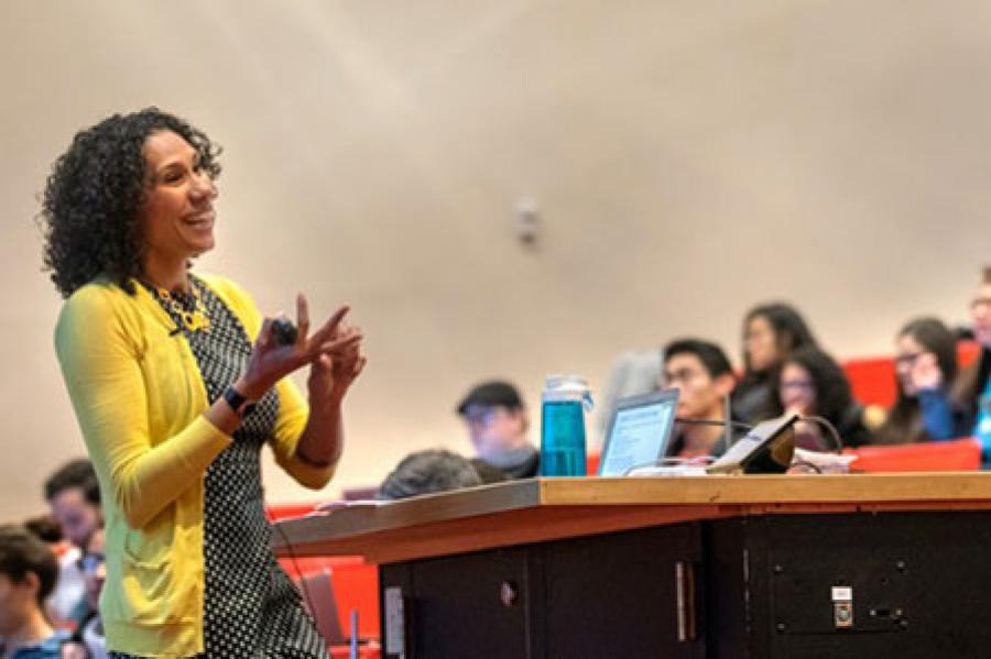  Professor Anna Haskins giving instructions to class