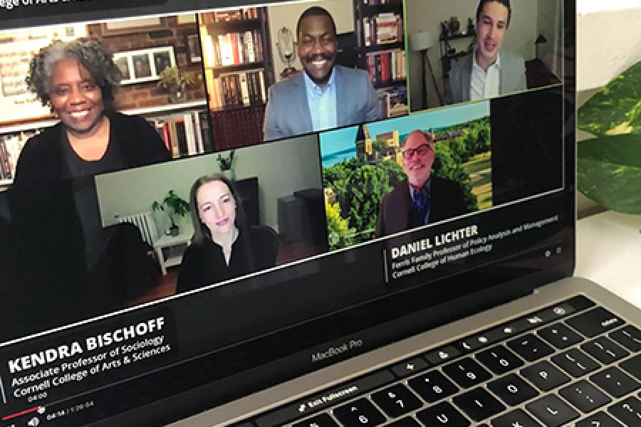 Five people on a screen