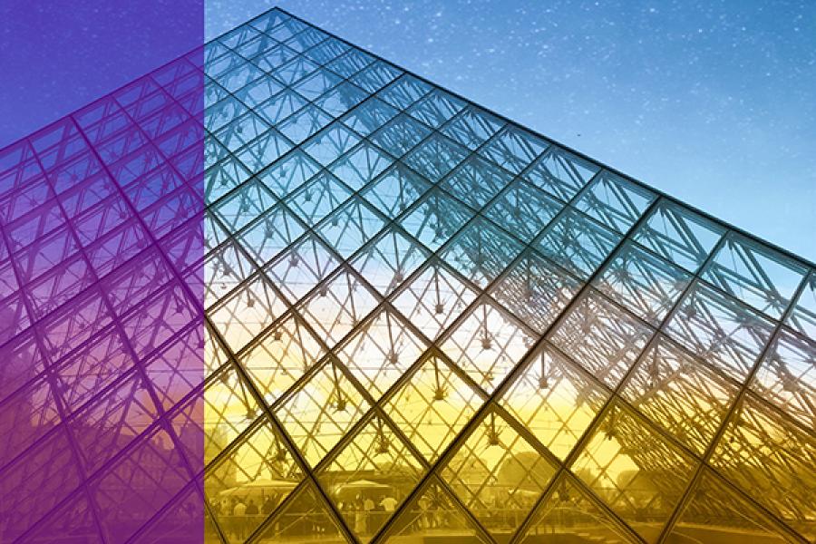 Pyramid made of glass, in rainbow colors