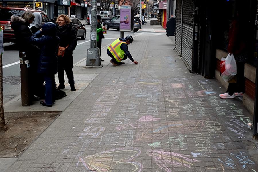 Chalking in Memory of Triangle Fire Victims