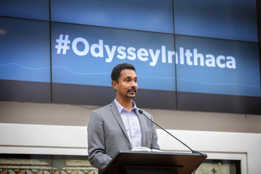 Dean Jayawardhana reads during the Odyssey