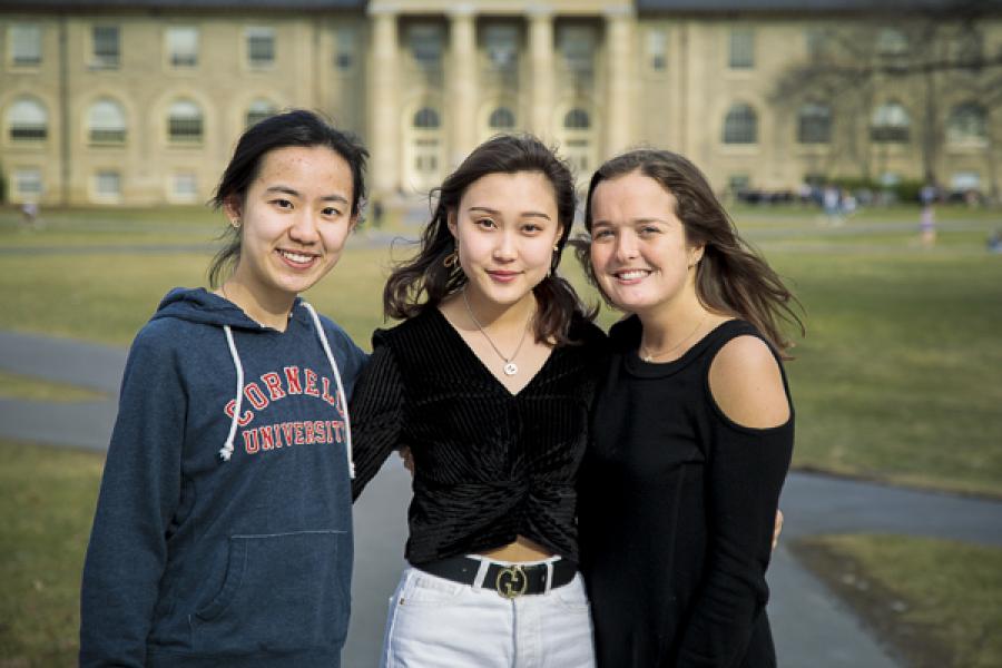  Austin Rae Haycox ’20 with two fellow student ambassadors