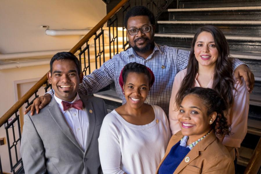 The five Cornell doctoral candidates recently inducted into the Cornell chapter of the Edward A. Bouchet Graduate Honor Society, clockwise from top: Elaigwu Ameh, Marysol Luna, Monet Roberts, Lory Henderson and Aravind Natarajan.