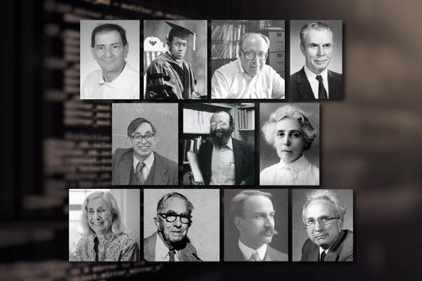 Eleven black and white head shots of Cornell mathematicians