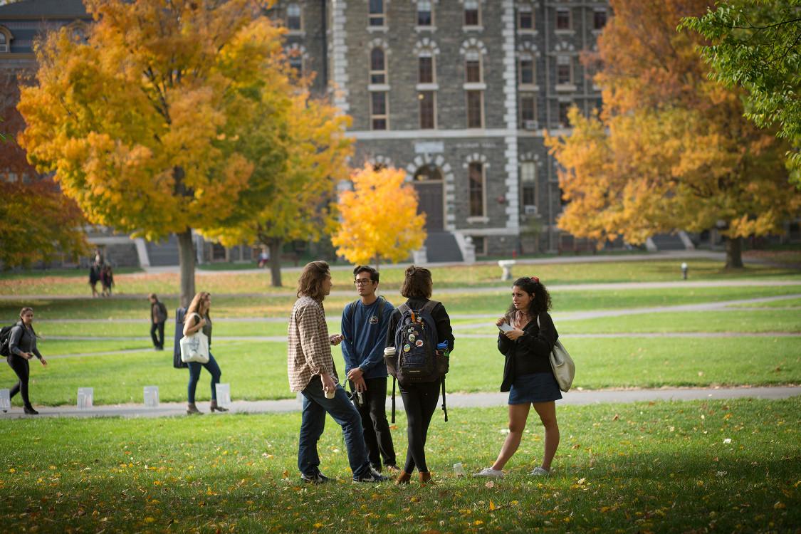 Students on the Arts Quad in fall