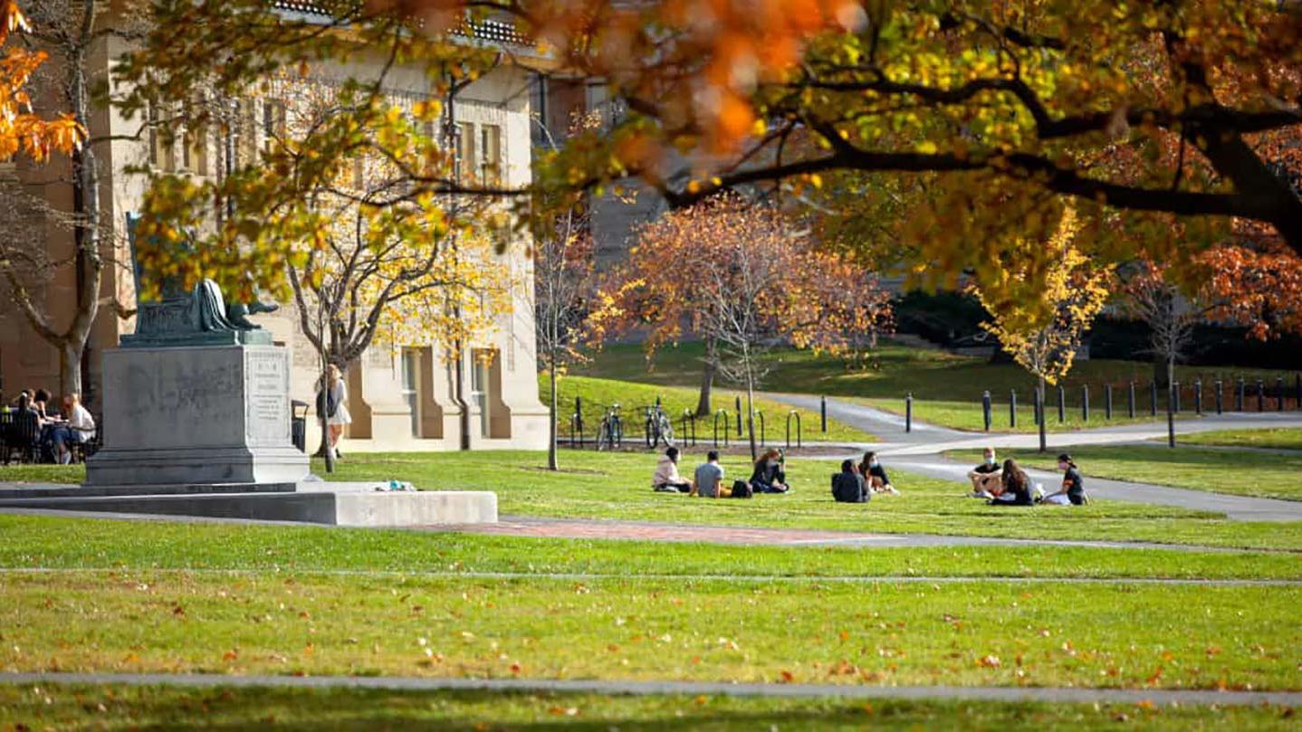 Students on the Arts Quad in fall