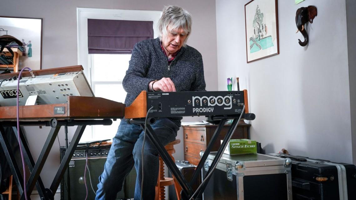 Trevor Pinch playing his Moog synthesizer 