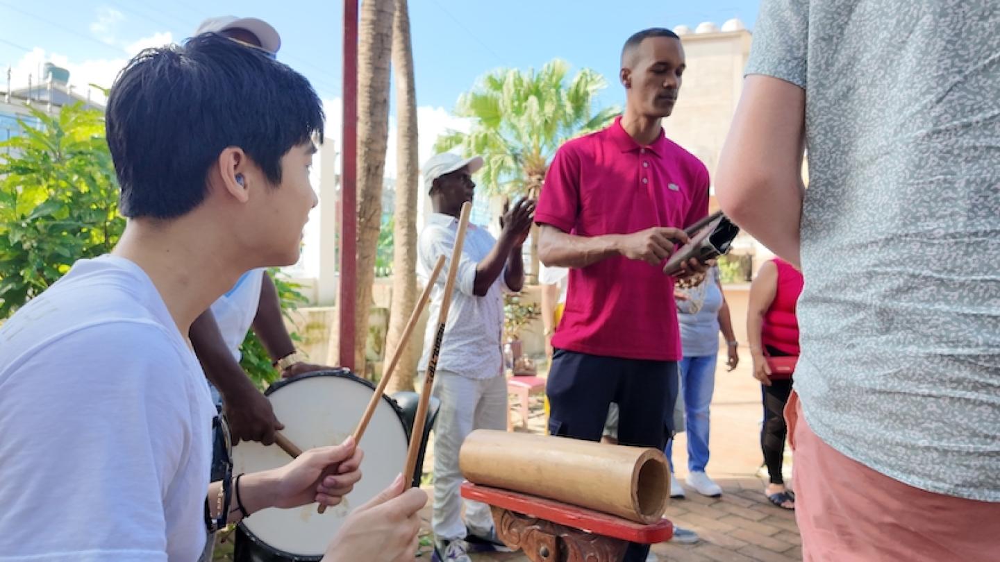 Cornell students plays music with Cuban musicians