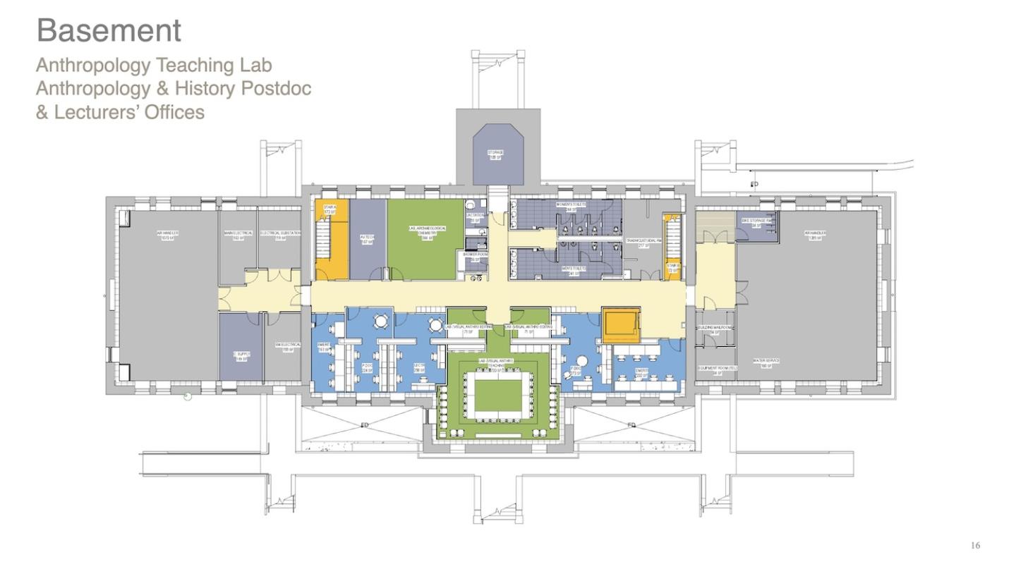 Technical drawing of the basement offices and classrooms