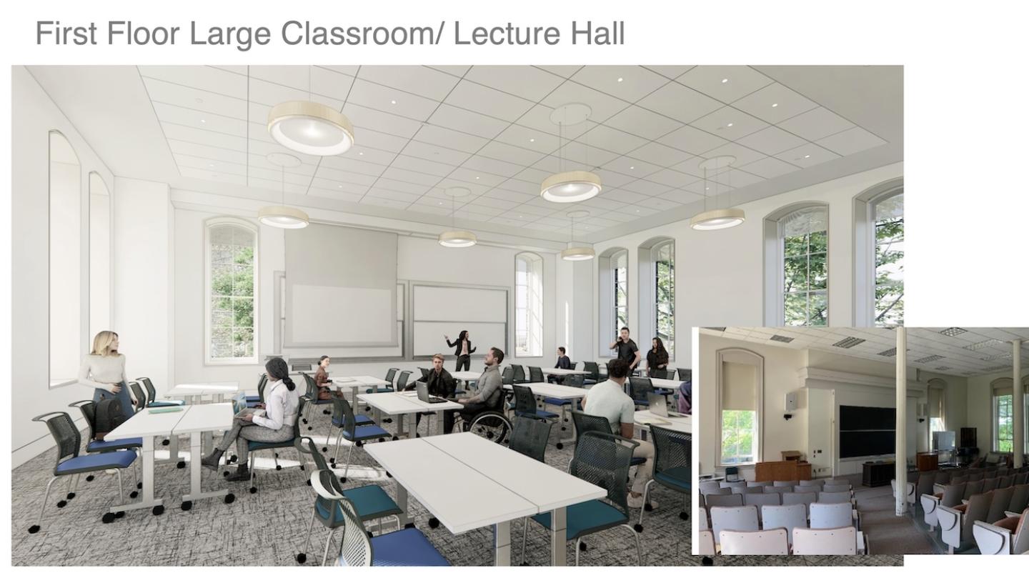 Realistic rendering of the first floor large classroom.