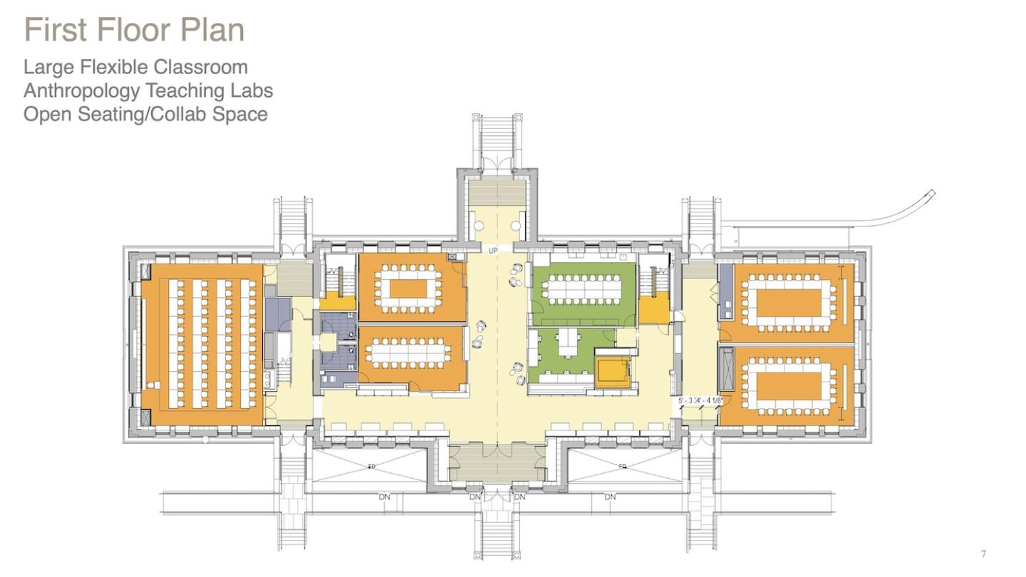 First floor plans showing large classrooms and lecture halls.