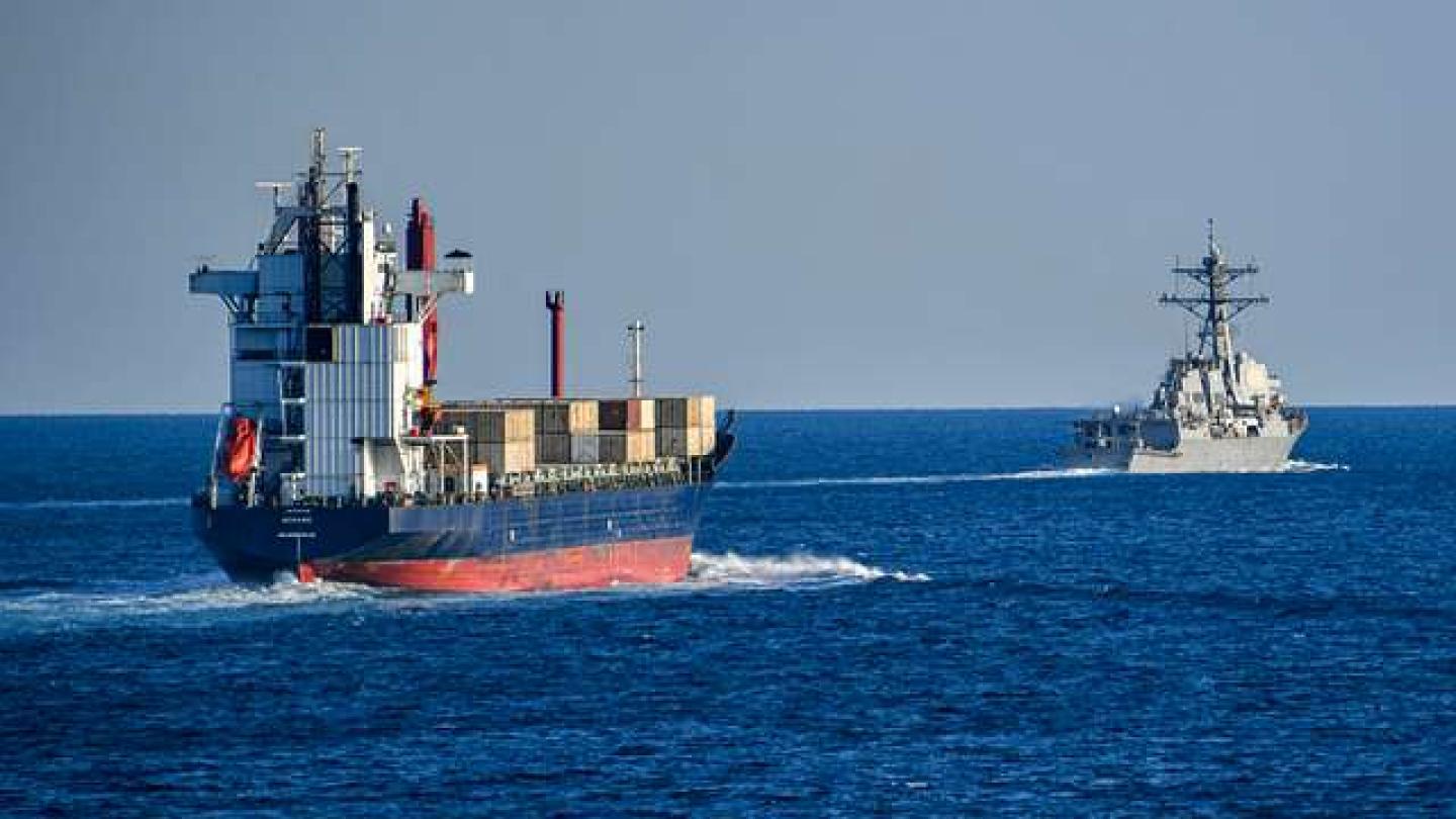 Two ships on blue water